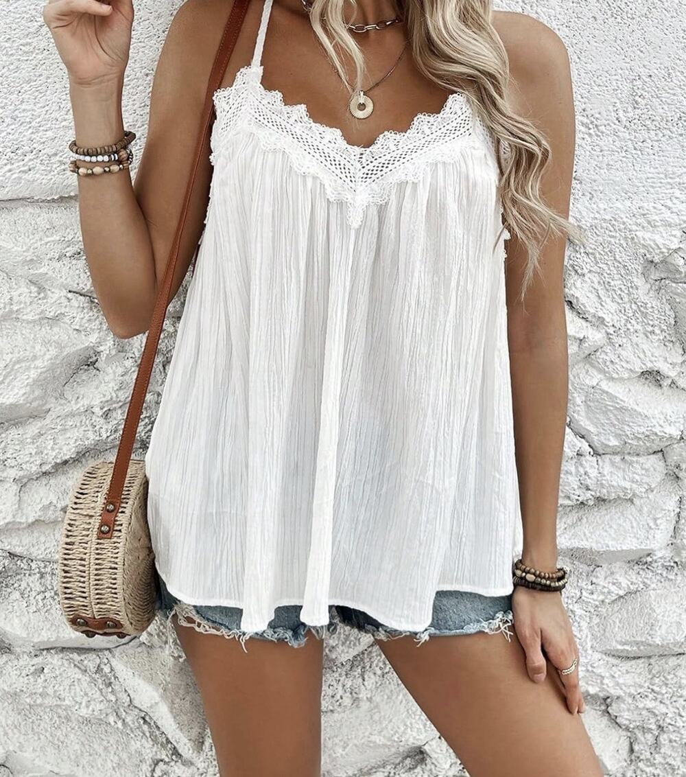 soly hux White Lace Trim Gauzy Cotton Camisole Top Sz L